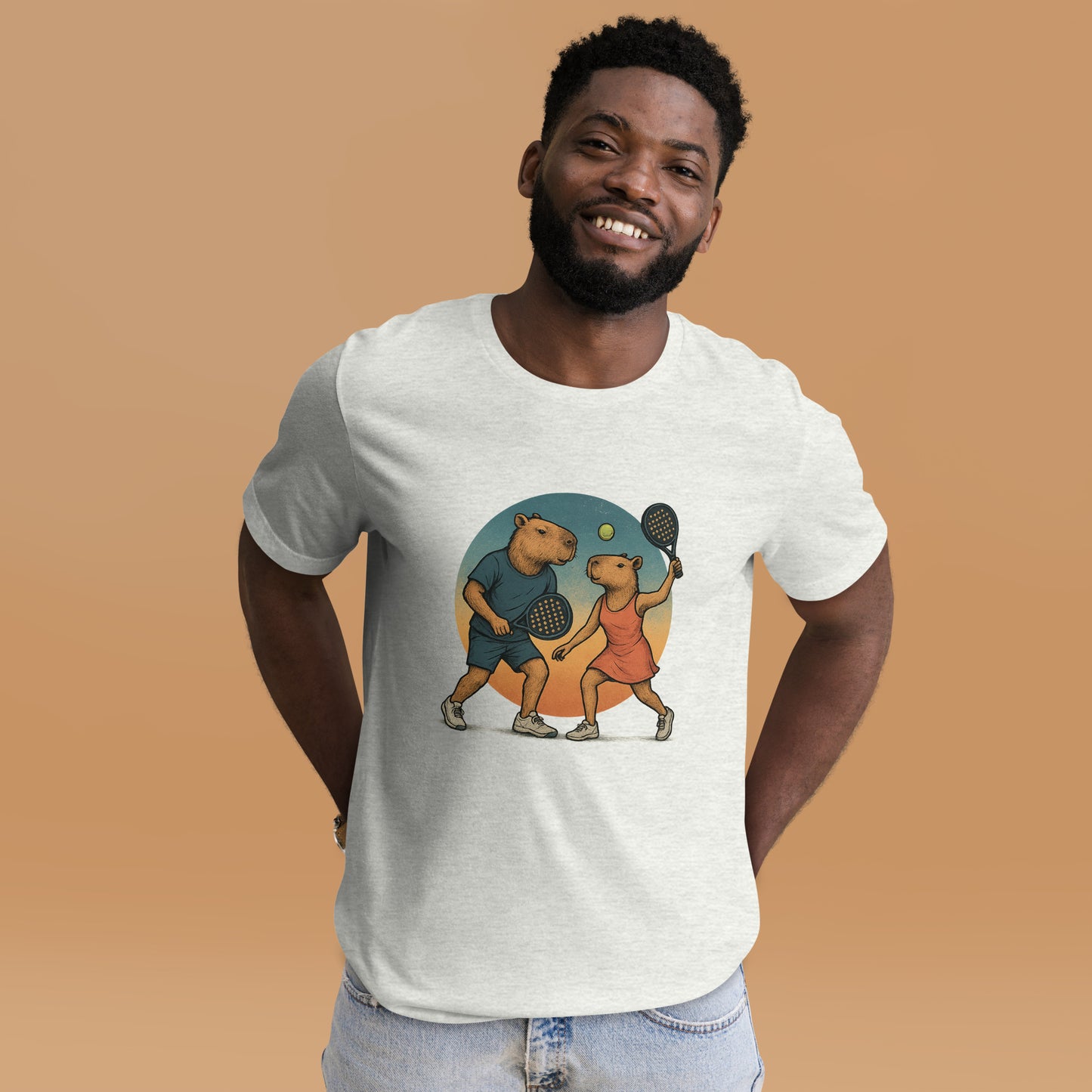 Cartoon Capybara Padel Players Men's Sport T-Shirt front view
