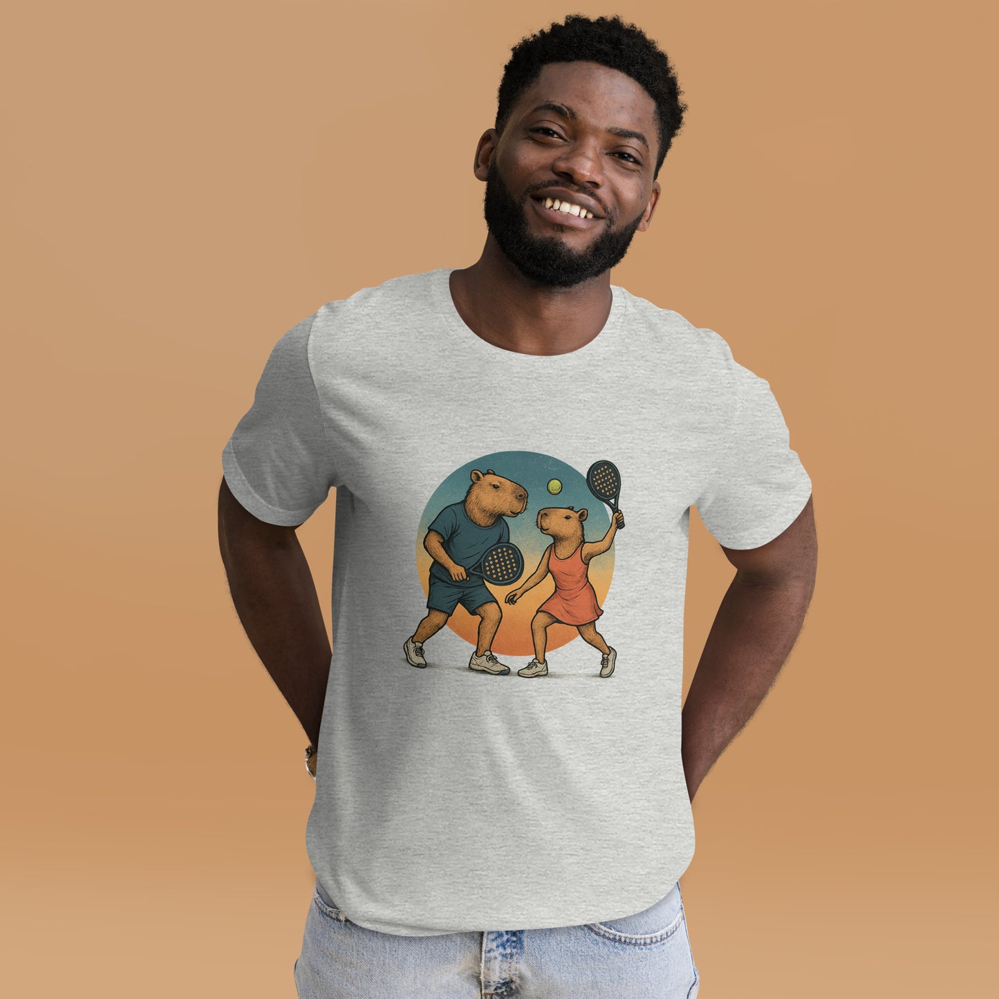Cartoon Capybara Padel Players Men's Sport T-Shirt front view