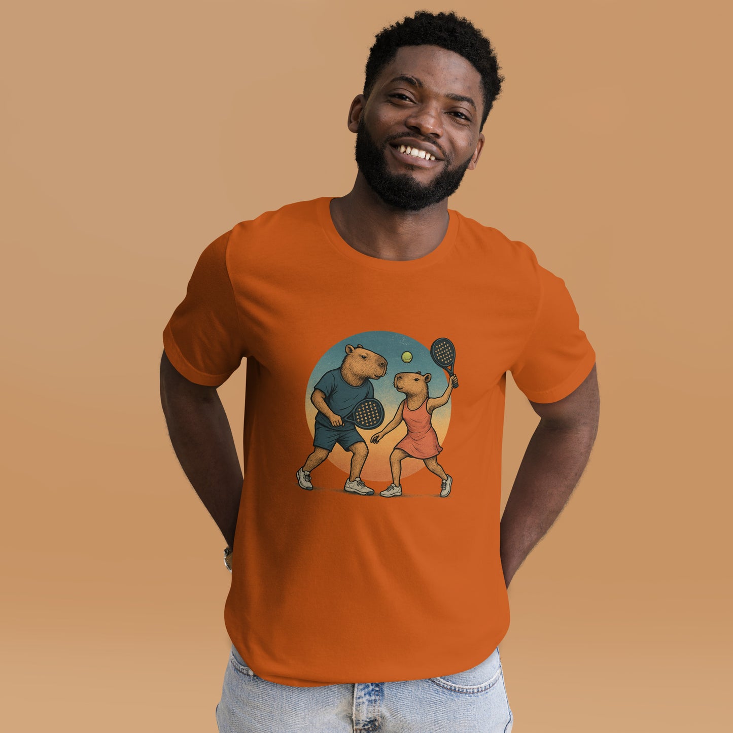 Cartoon Capybara Padel Players Men's Sport T-Shirt front view