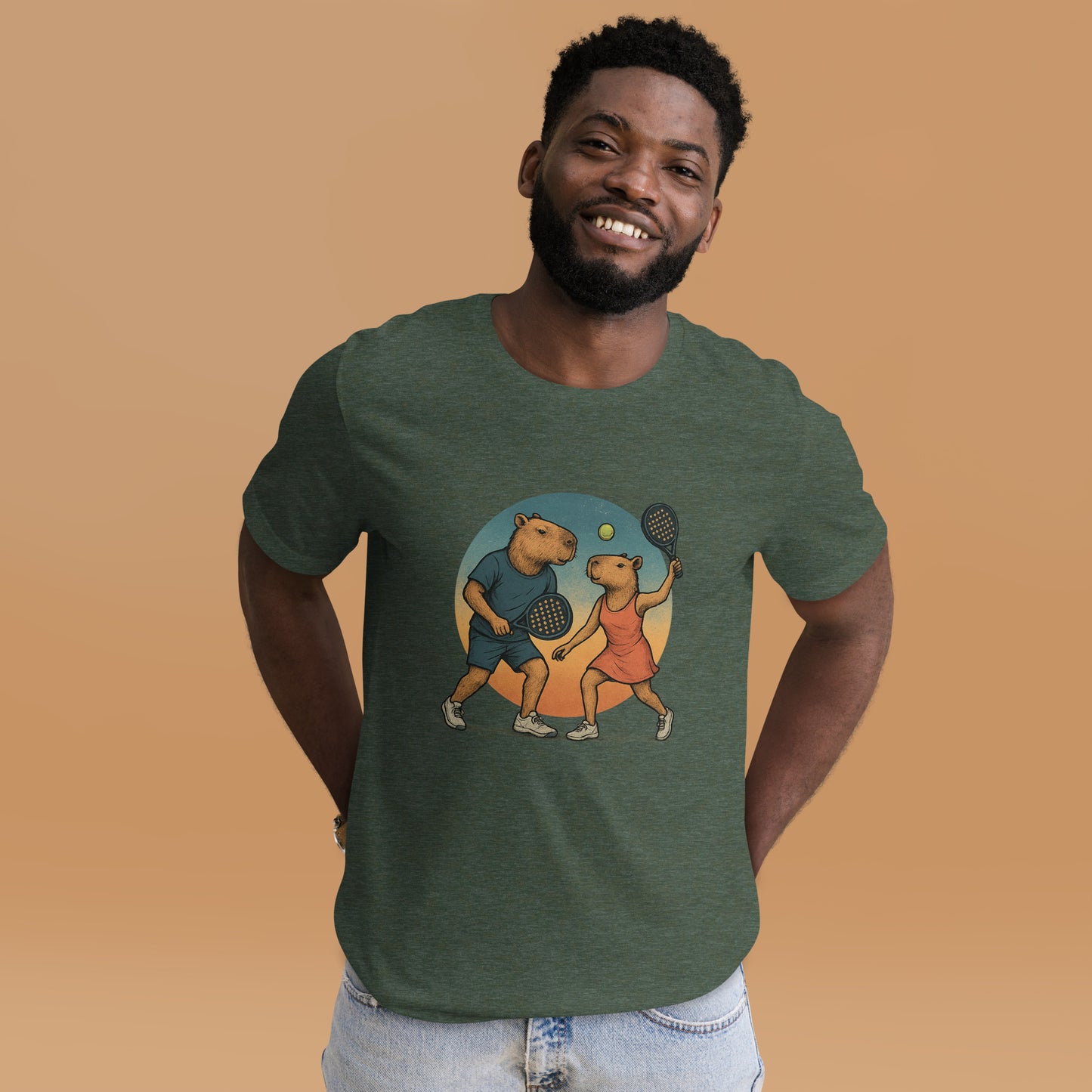 Cartoon Capybara Padel Players Men's Sport T-Shirt front view