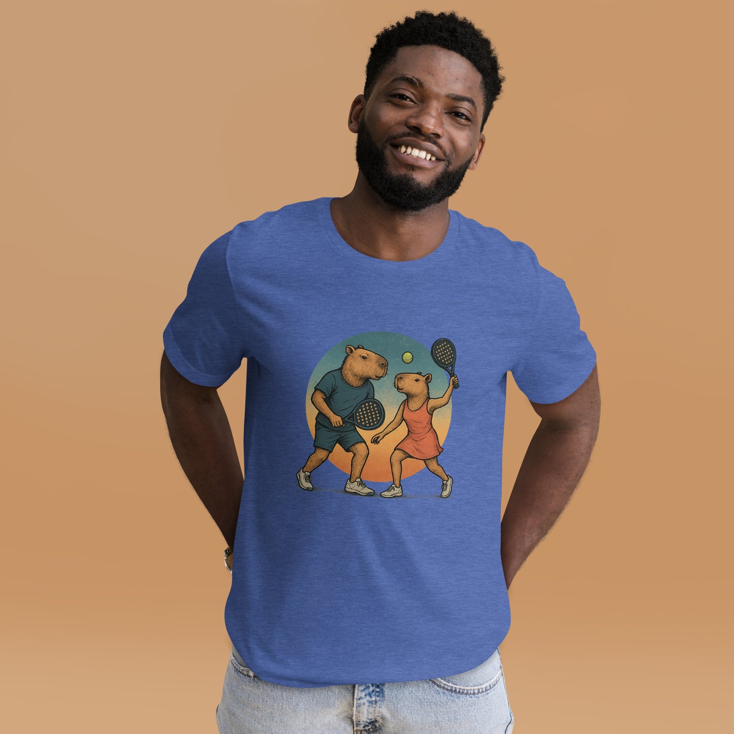 Cartoon Capybara Padel Players Men's Sport T-Shirt front view
