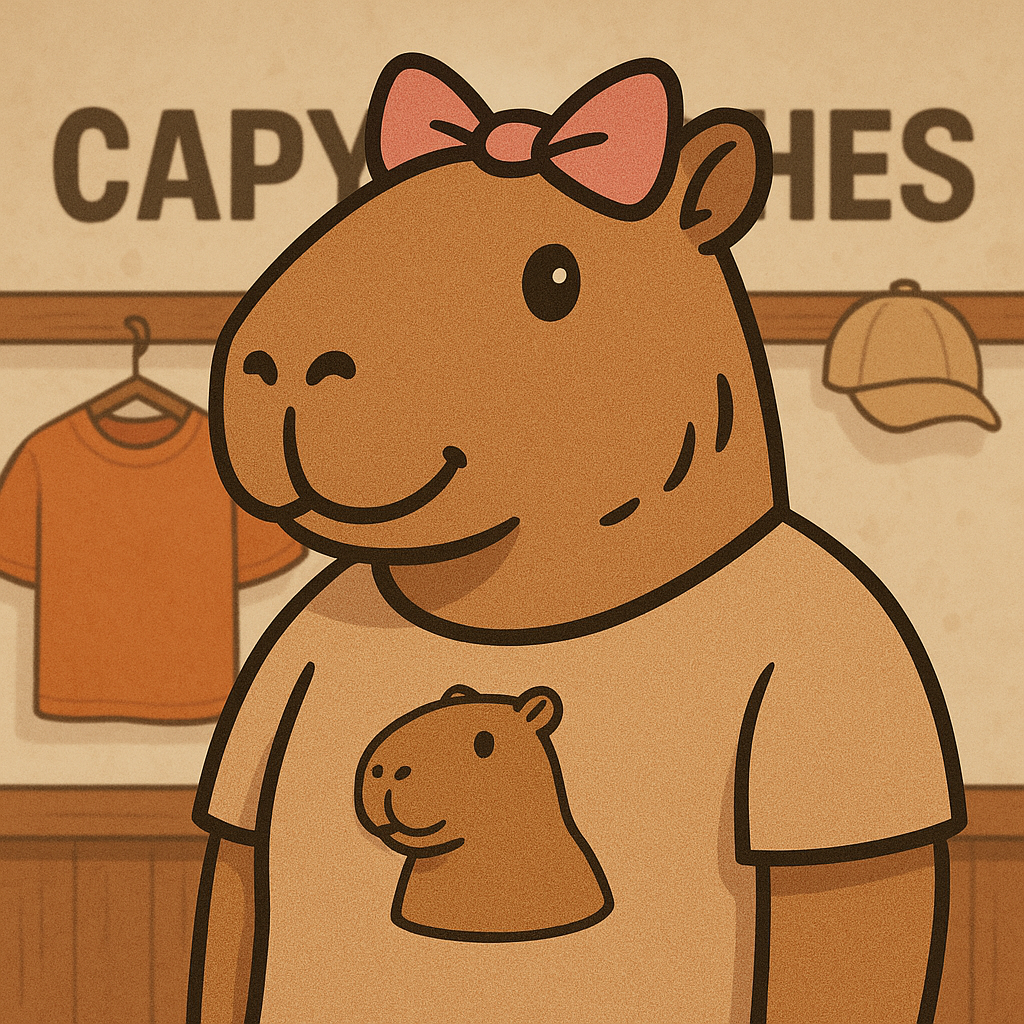 Selection of soft and comfortable women's t-shirts with various female capybara cartoon designs.
