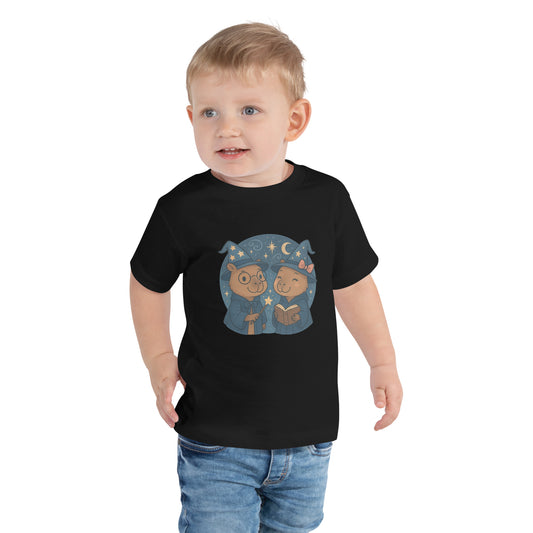 Wizard and Witch Capybara Toddler T-Shirt front view, soft cotton kids tee