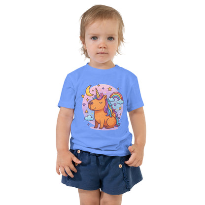 Magical Capybara Unicorn Toddler T-Shirt front view, soft cotton kids tee