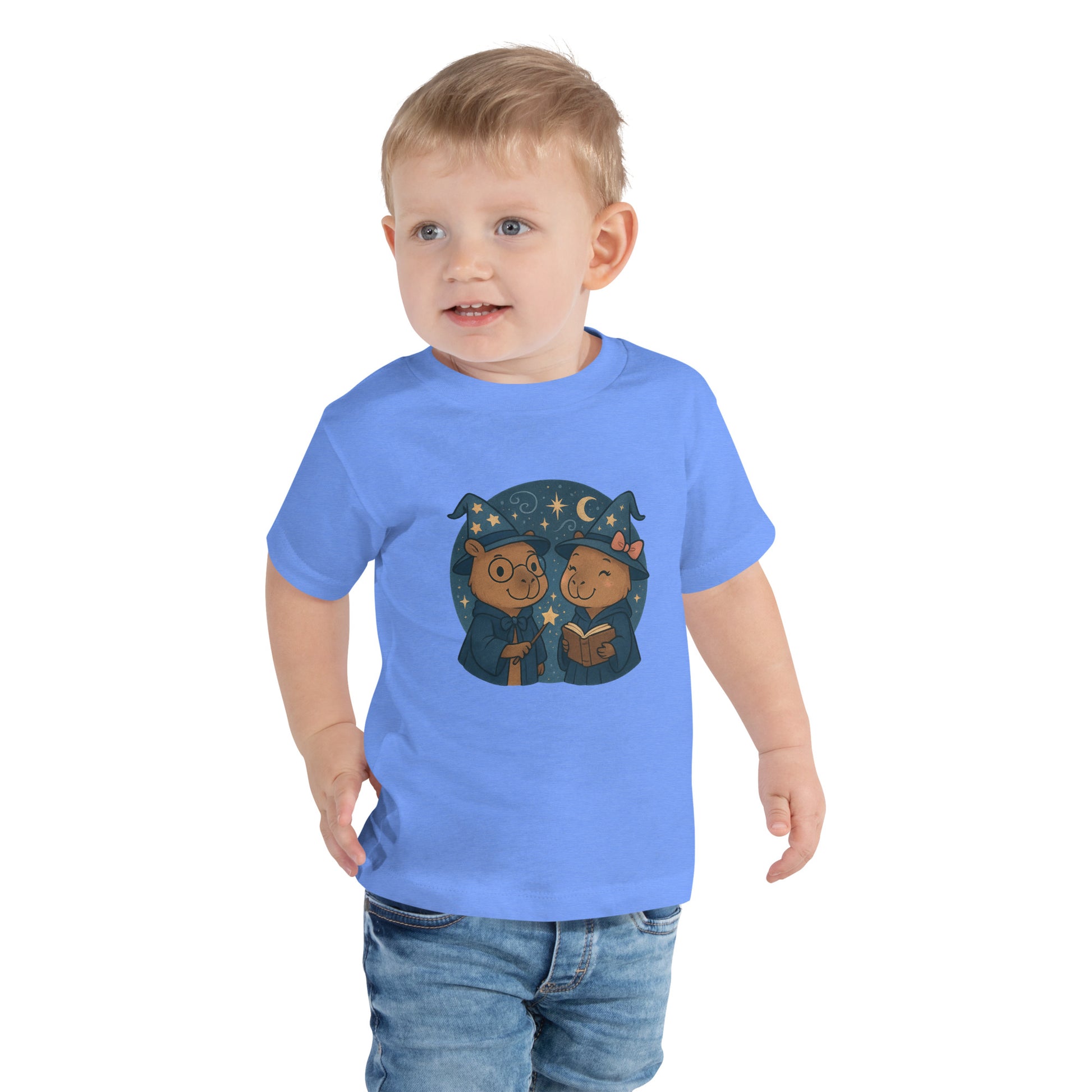 Wizard and Witch Capybara Toddler T-Shirt front view, soft cotton kids tee