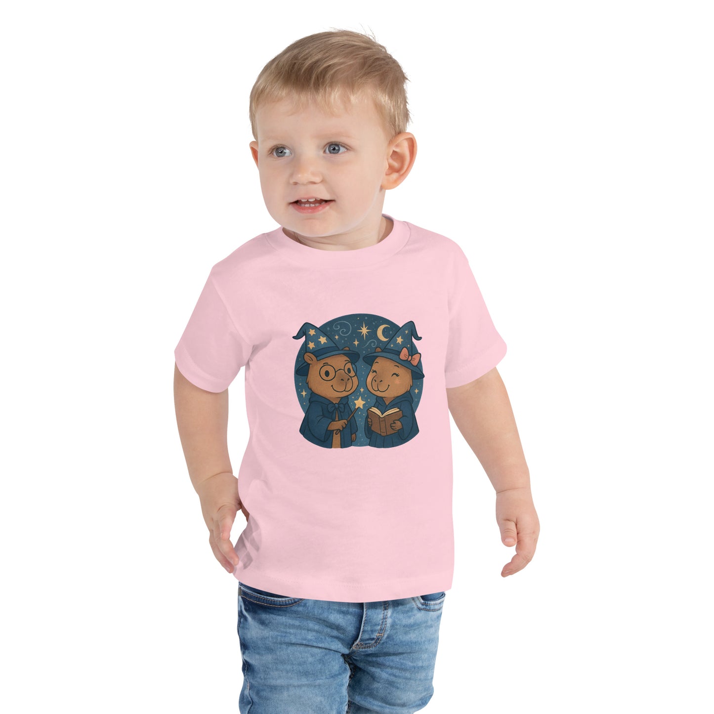 Wizard and Witch Capybara Toddler T-Shirt front view, soft cotton kids tee