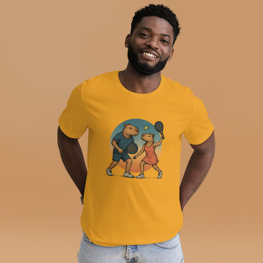 Cartoon Capybara Padel Players Men's Sport T-Shirt front view