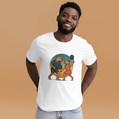 Cartoon Capybara Padel Players Men's Sport T-Shirt front view